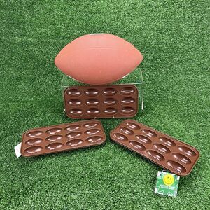 Set of 3 Mini Football Ice Cube Trays - 12 Total 1"x2" Brown Plastic Molds Party